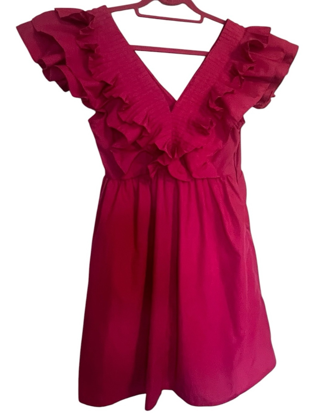 Entro Hot Pink Ruffle Mini Dress Pleated V Neck Barbiecore Party S - Picture 3 of 8